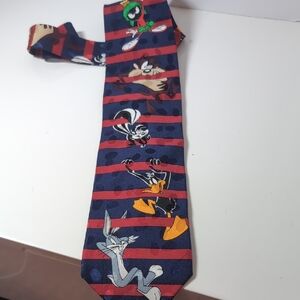 Looney Tunes Character Tie, Stripes W/Bugs Bunny, Taz, Daffy, Marvin And PePe